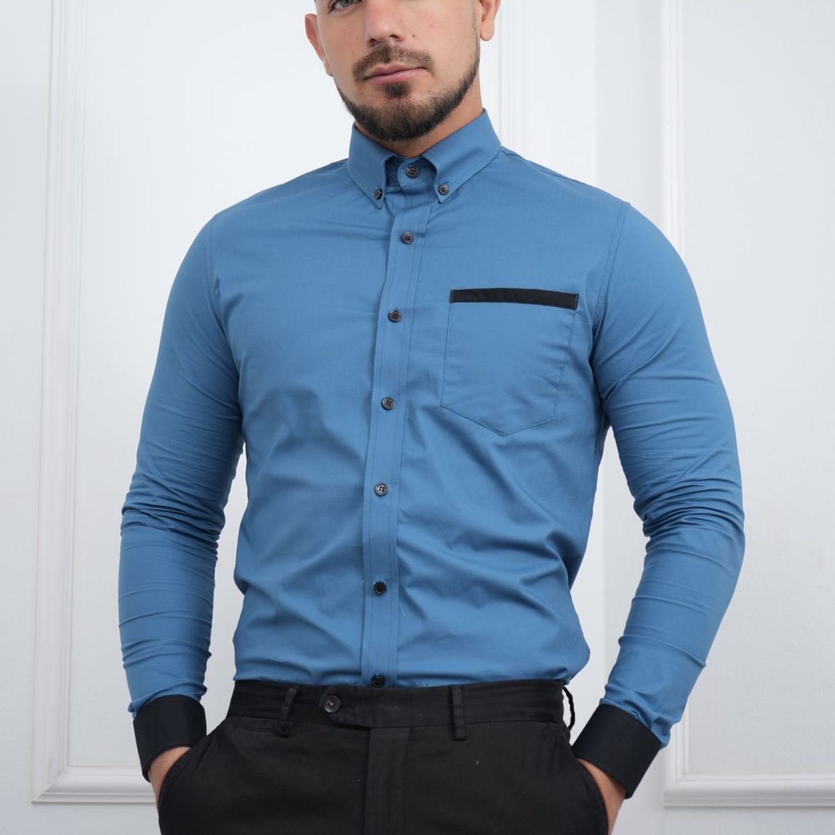 MEHIVIC - CAMISA DE HOMBRE SLIM FIT CON BOLSILLO ALGODON PREMIUM - MEHIVIC DOBLE ESTILO
