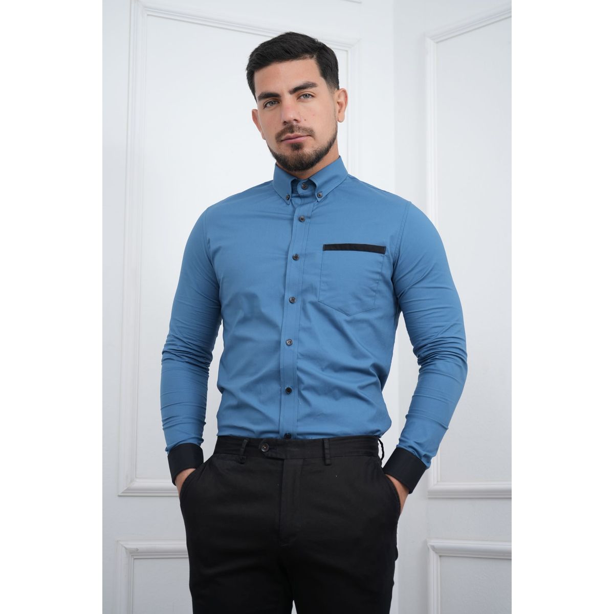 MEHIVIC - CAMISA DE HOMBRE SLIM FIT CON BOLSILLO ALGODON PREMIUM - MEHIVIC DOBLE ESTILO