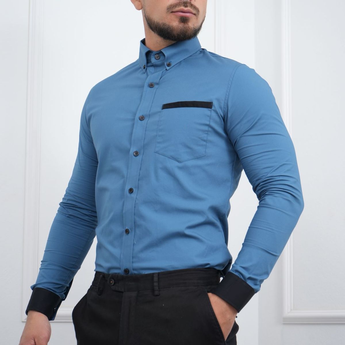 MEHIVIC - CAMISA DE HOMBRE SLIM FIT CON BOLSILLO ALGODON PREMIUM - MEHIVIC DOBLE ESTILO