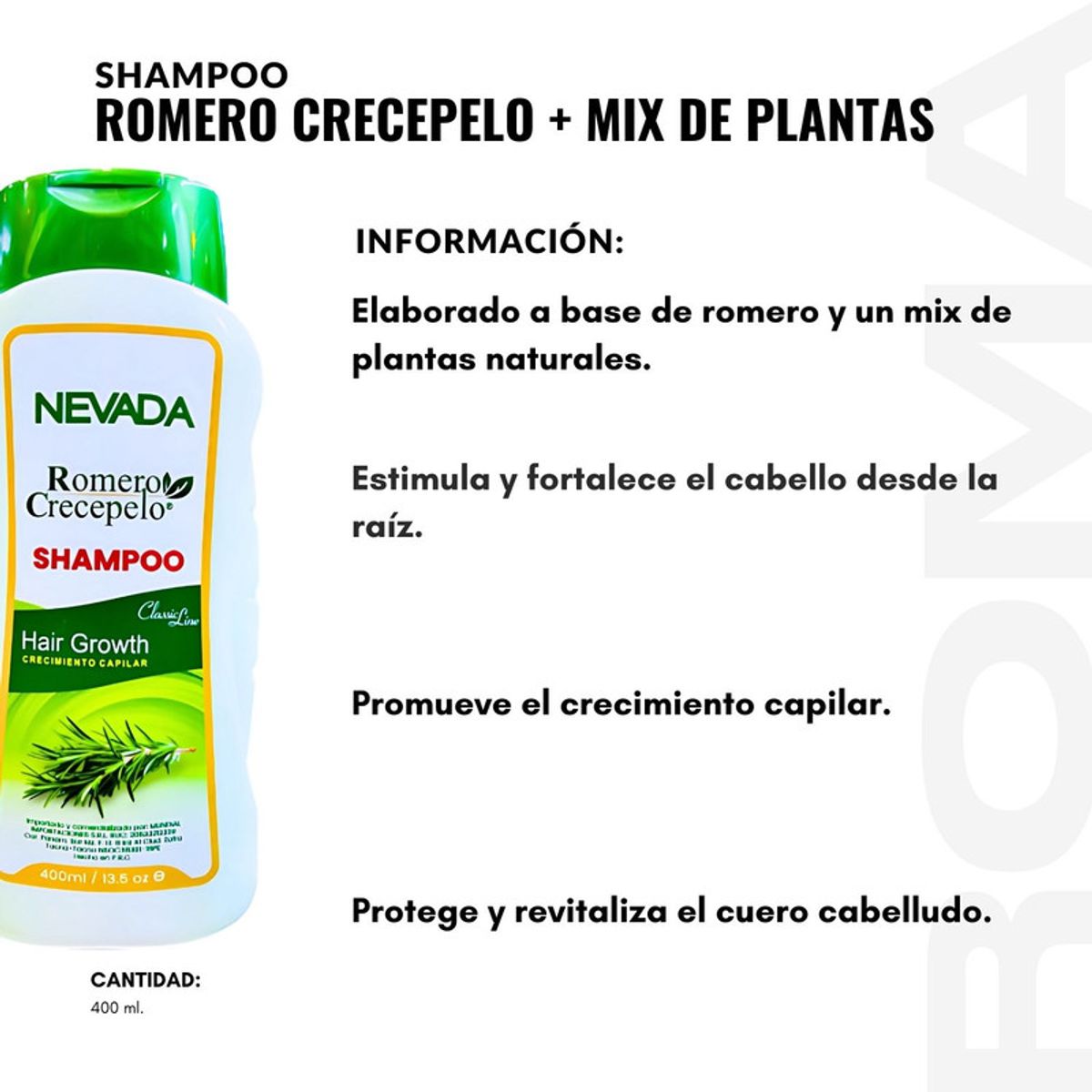 NEVADA NATURAL PRODUCTS - PACK 2 SHAMPOO ROMERO CRECEPELO + MIX DE PLANTAS 400ML NEVADA