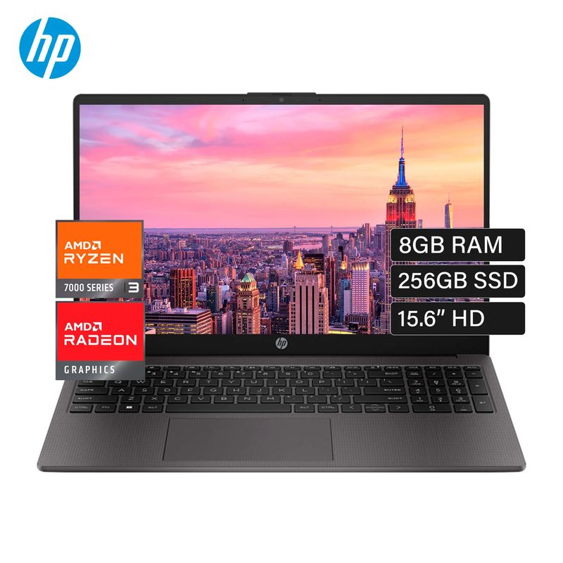 HP - Laptop HP 255 G10 AMD Ryzen 3 7320U 8GB RAM 256GB SSD 15.6" HD FreeDos (BF9X1AT)