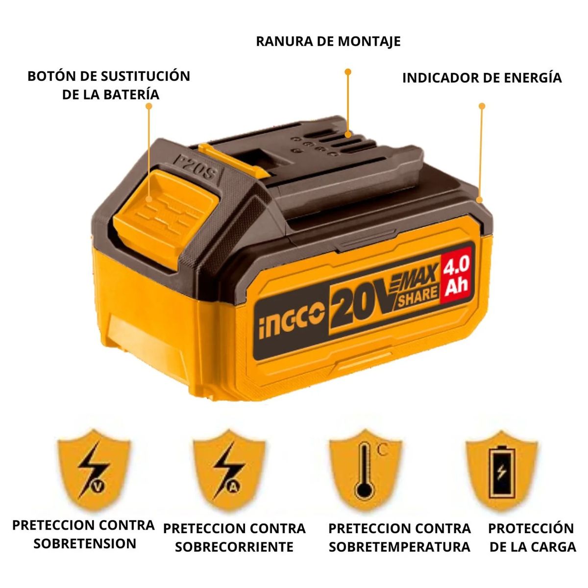 INGCO TOOLS - Batería 20V 4.0Ah + 1 Cargador FBCPK1214 INGCO