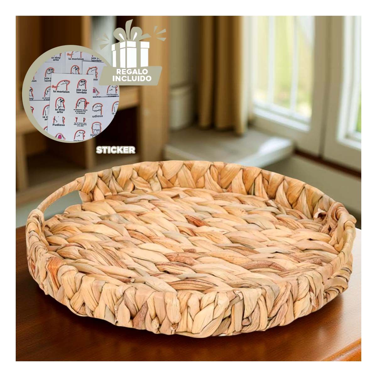 RYBIU IMPORT - Pack12 Bandeja de Grass Tejida en Mostaza Y+Regalo Stickers