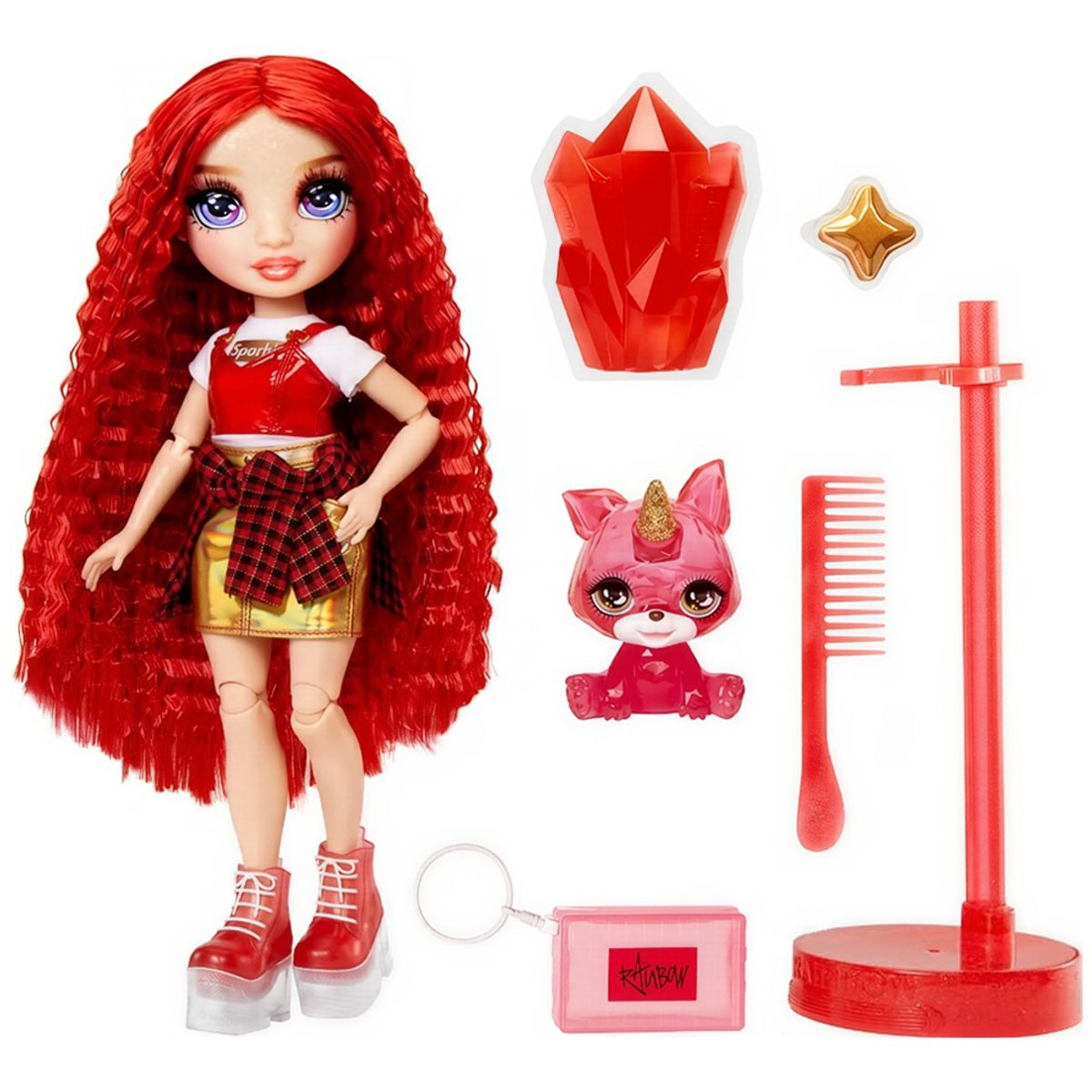 RAINBOW HIGH - Muñeca de Moda Rainbow High Ruby Rojo con Slime y Mascota