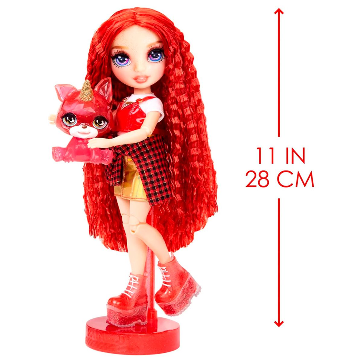 RAINBOW HIGH - Muñeca de Moda Rainbow High Ruby Rojo con Slime y Mascota