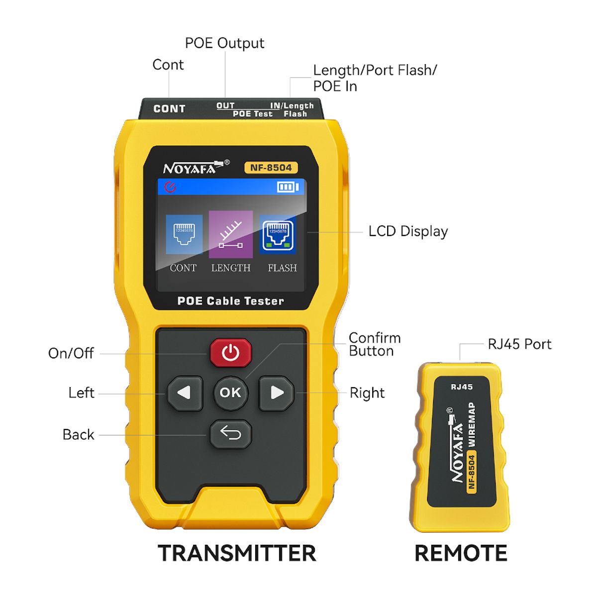 NOYAFA - Noyafa NF-8504 Probador de Cables CAT5CAT6  PoE ATAFBT Medidor de Longitud