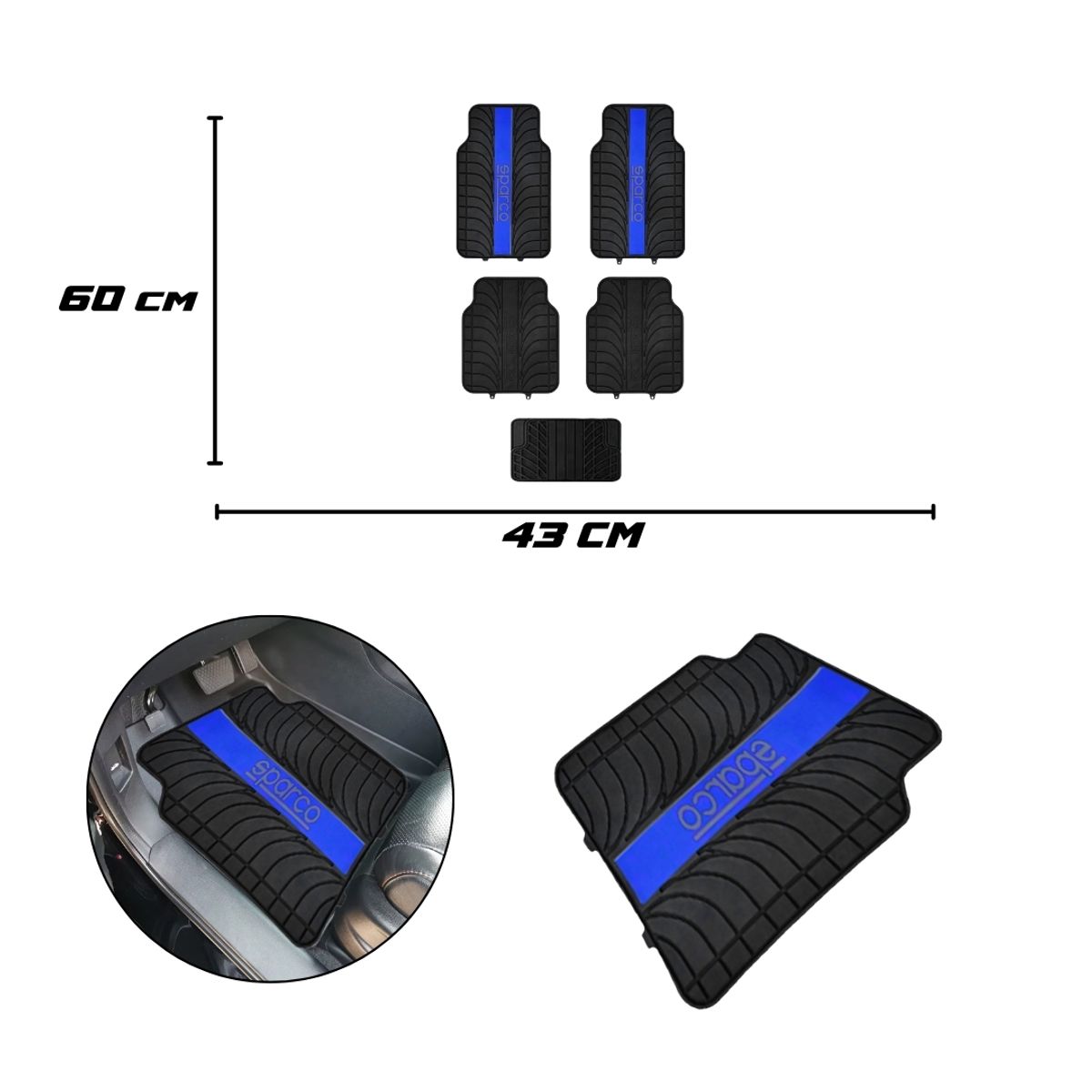 SPARCO - PISO SPARCO 5 PIEZAS PVC LINEA AZUL