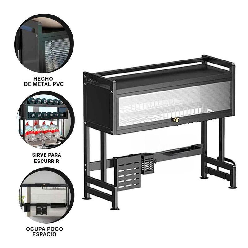 GENERICO - Pack2 Escurridor y Armario Superior Negro Y+Regalo Stickers