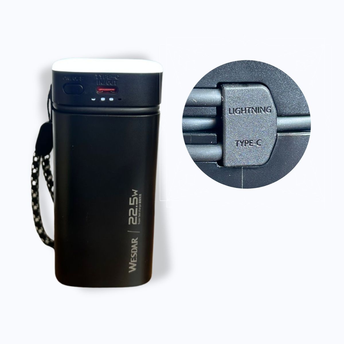 WESDAR - Wesdar - Powerbank 22.5 W PD LED Fast Charge cable lightning y USB-C 20000mAh