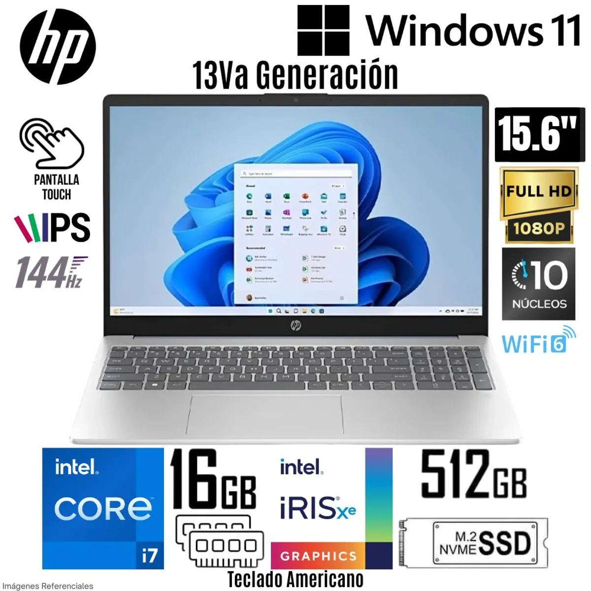 HP - Laptop HP 15-FD0127DX Intel Core i7-1355U 16GB RAM 512GB SSD 15.6"  FHD 144HZ Touch Screen