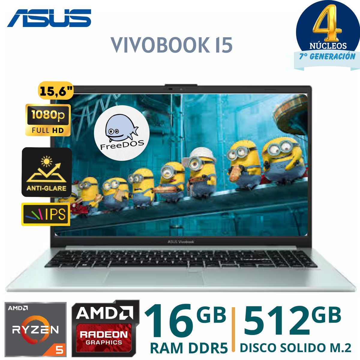 ASUS - Laptop Asus VivoBook Go 15 E1504FA-NJ545 AMD Ryzen 5 -7520U, 15,6"FHD, Ram 16GB, SSD 512GB, FreeDos