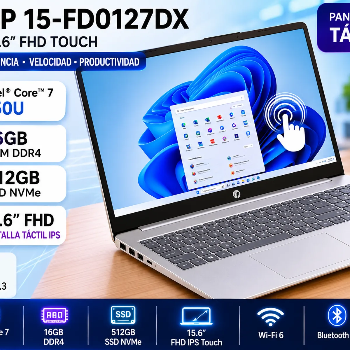 HP - Laptop HP 15-FD0127DX 15.6″ FHD Touch Intel Core 7 150U 16GB 512GB SSD
