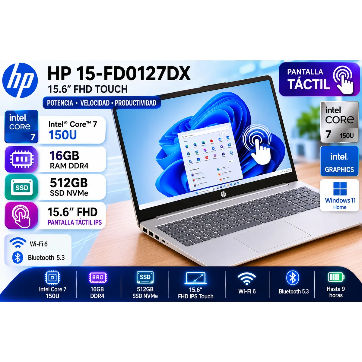 HP - Laptop HP 15-FD0127DX 15.6″ FHD Touch Intel Core 7 150U 16GB 512GB SSD