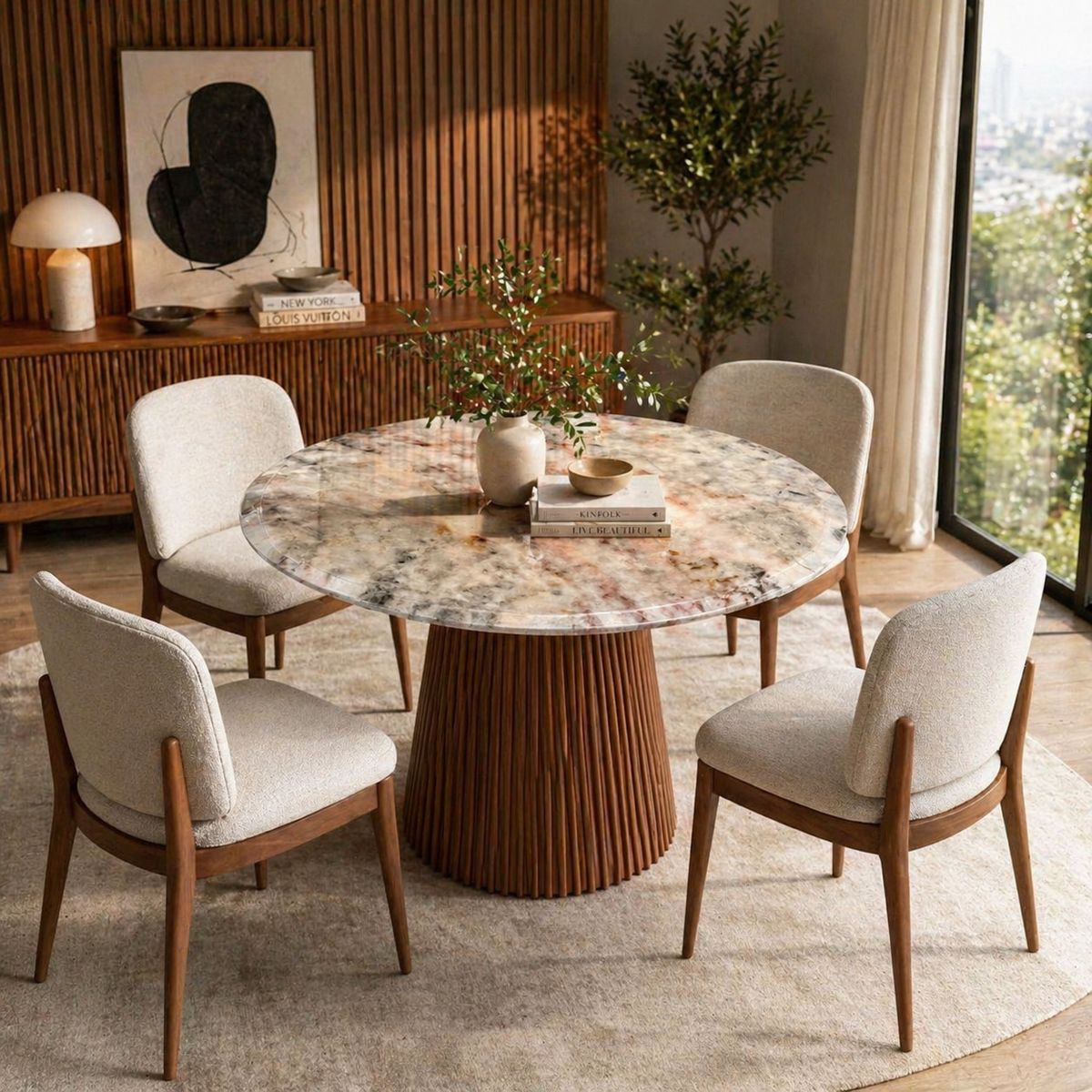 NOEL - Mesa de Comedor de Mármol Calacatta Gold Redonda 100cm Noel Deco