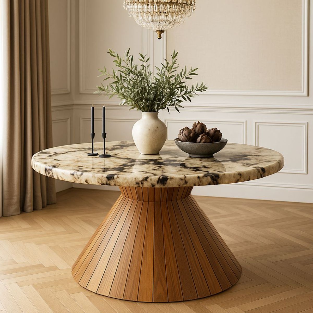 NOEL - Mesa de Comedor Circular de Mármol Arrabescato Gold 100cm