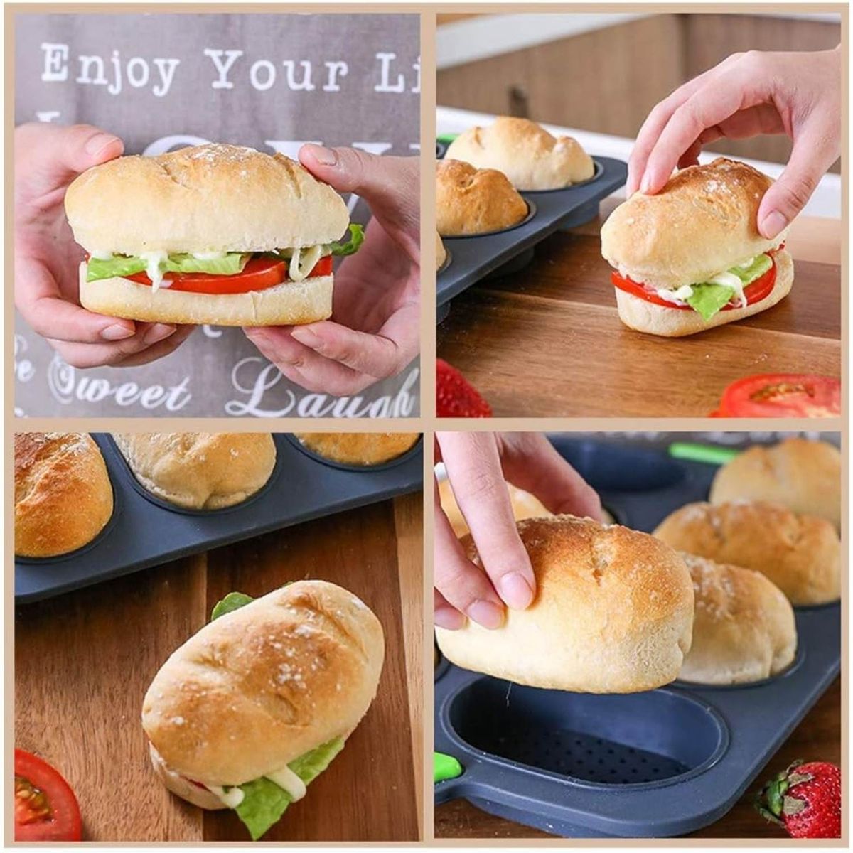 ICHIMATSU - Molde se Silicona para Pan Ovalada 8 Agujeros Negro