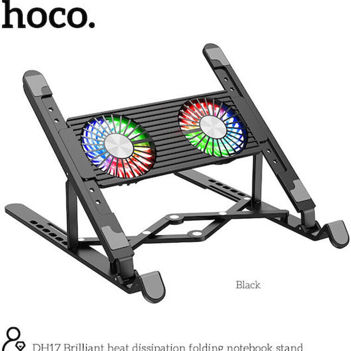 HOCO - Cooler para Laptop Doble Ventilador con soporte HOCO DH17 luces RGB