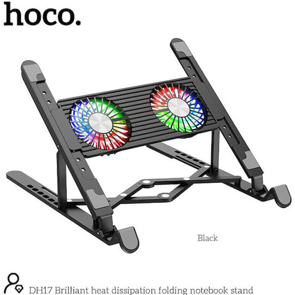 HOCO - Cooler para Laptop Doble Ventilador con soporte HOCO DH17 luces RGB