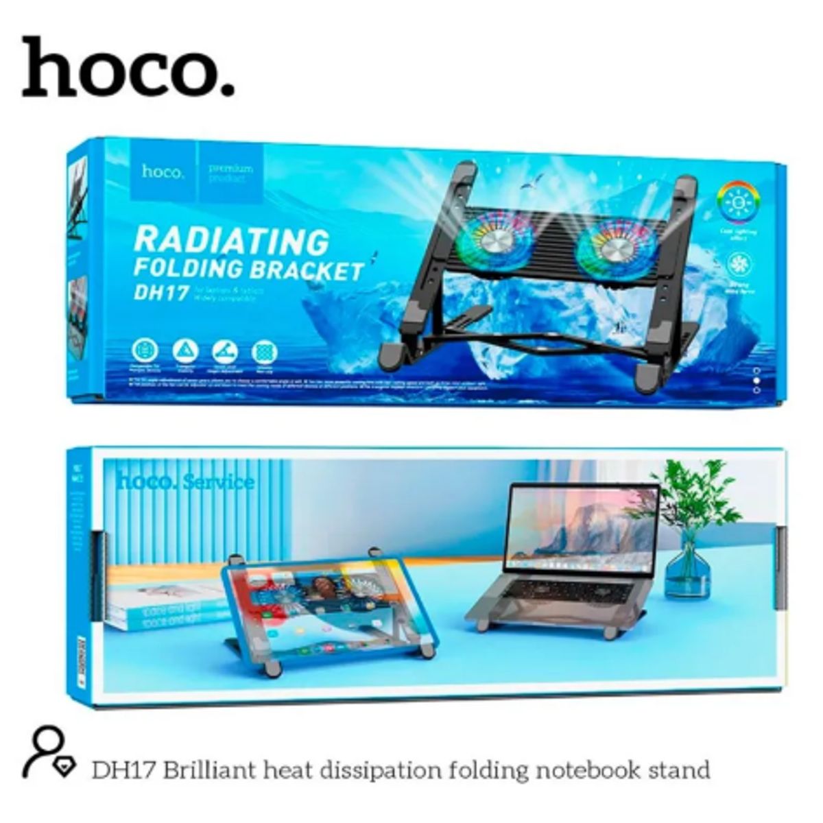 HOCO - Cooler para Laptop Doble Ventilador con soporte HOCO DH17 luces RGB
