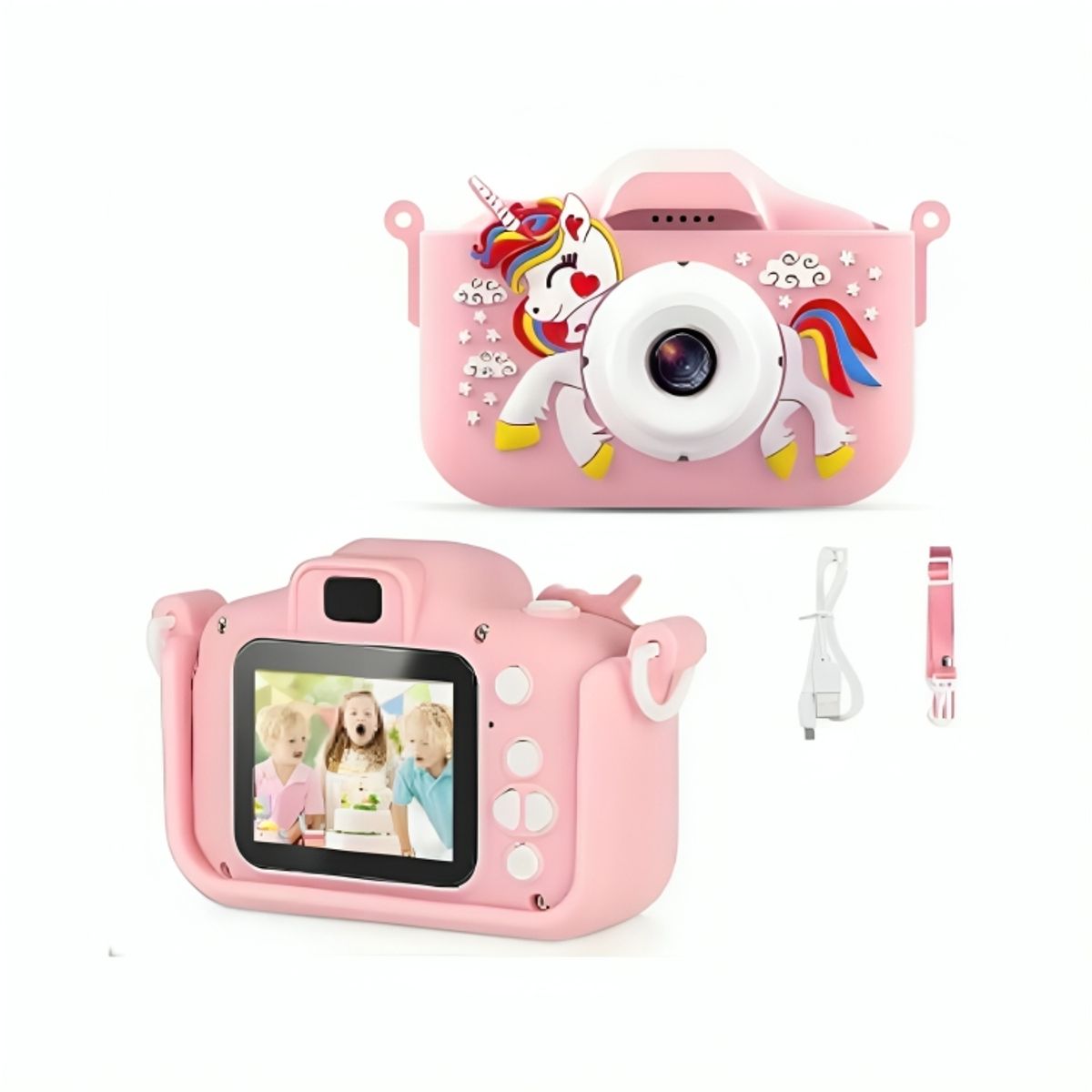 GENERICO - Mini Cámara Digital Recargable con Protector para Niñas Rosa