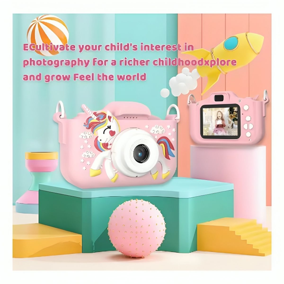 GENERICO - Mini Cámara Digital Recargable con Protector para Niñas Rosa