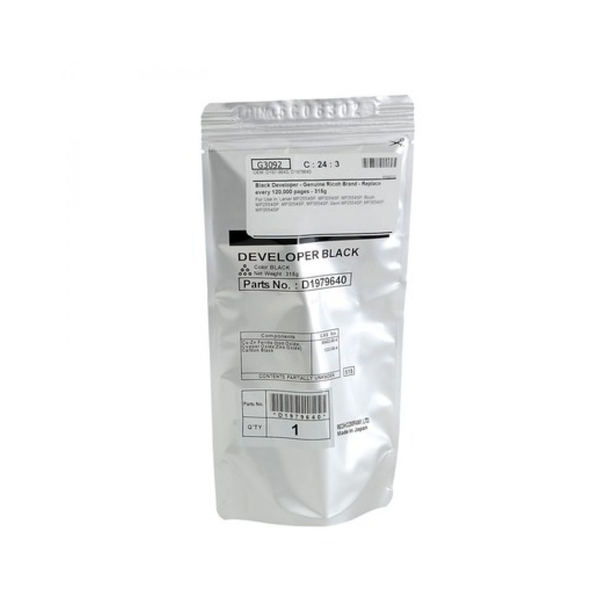 RICOH - Ricoh Developer Black D1979641 - Tóner de Alta Calidad para Impresora