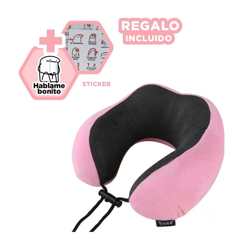 GENERICO - Almohada Viaje para Cuello Rosado Espuma Y+Regalo Stickers