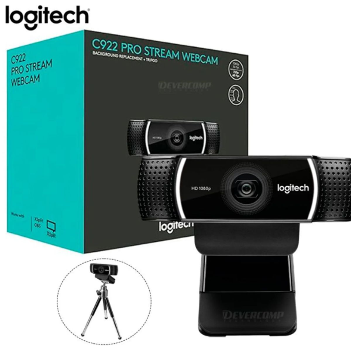 LOGITECH - Cámara Web Logitech C922 Pro Stream Full HD 1080P Negro