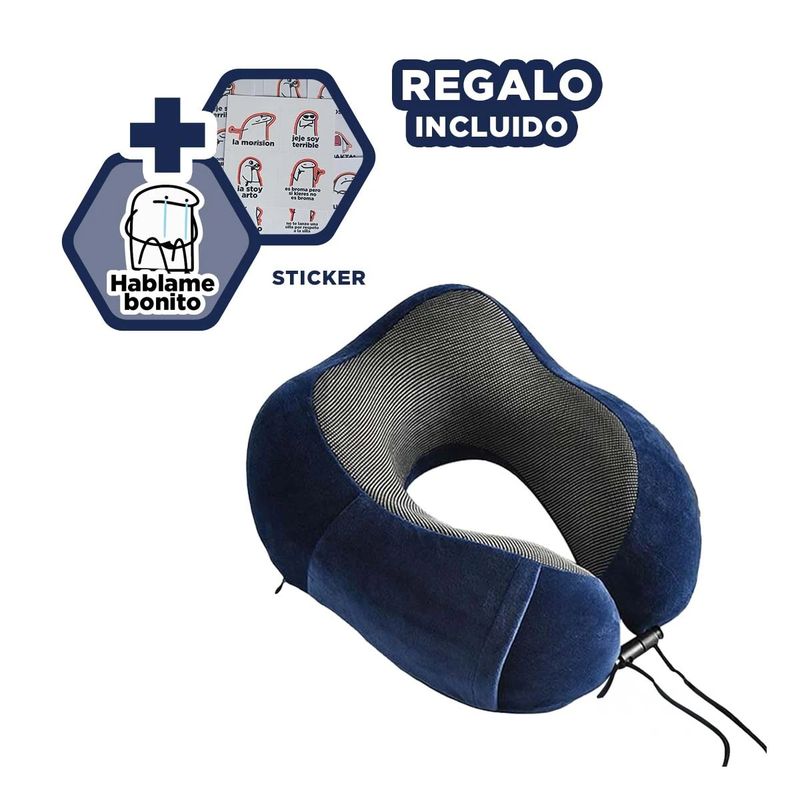 GENERICO - Almohada de Viaje para Cuello Azul Espuma Y+Regalo Stickers