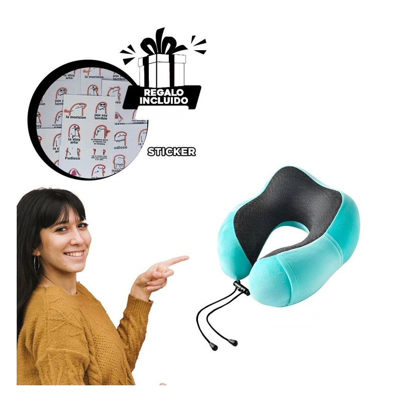 GENERICO - Almohada de Viajes en Color Celeste Y+Regalo Stickers