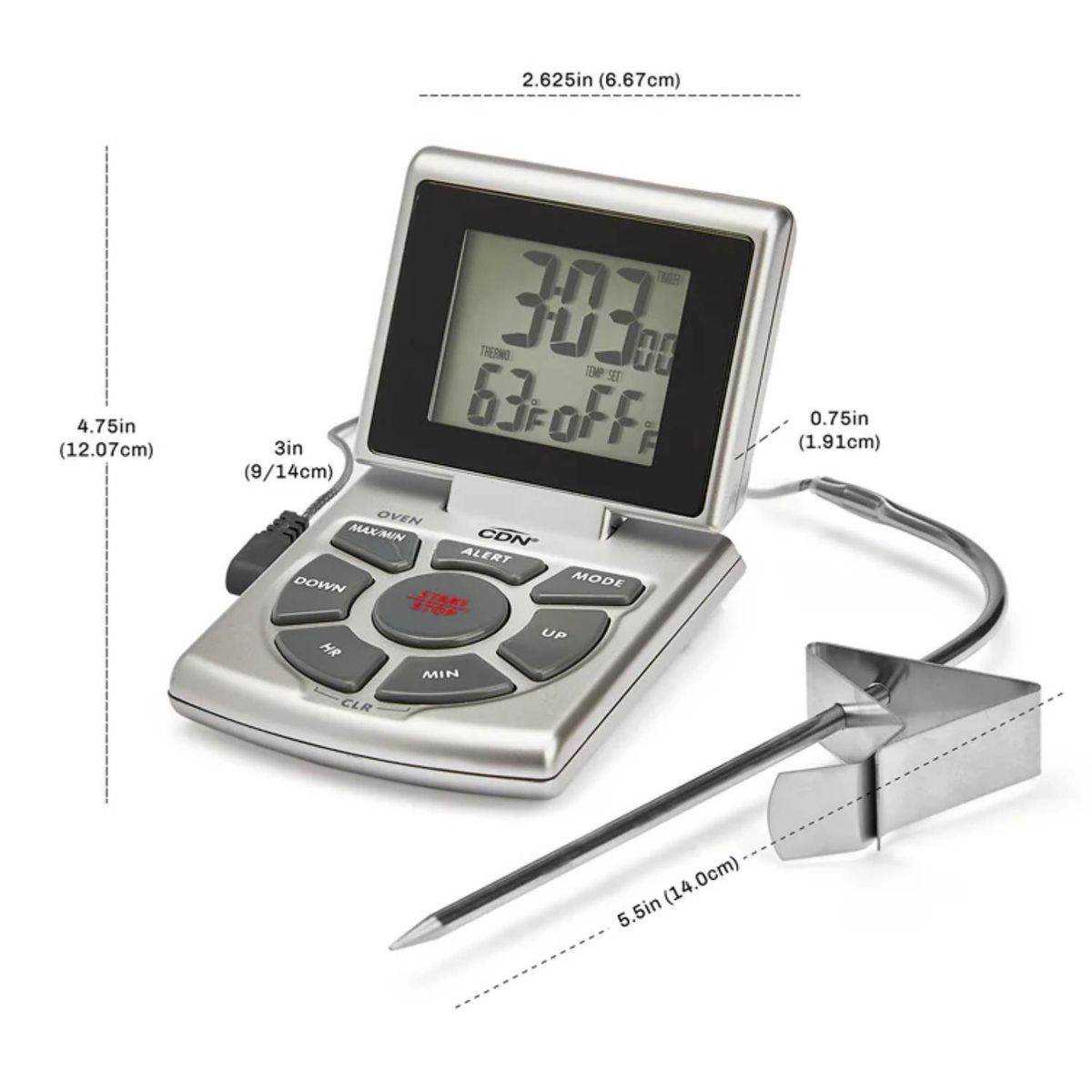 GENERICO - Termometro de Sonda Con Temporizador y Reloj DTTC-W CDN