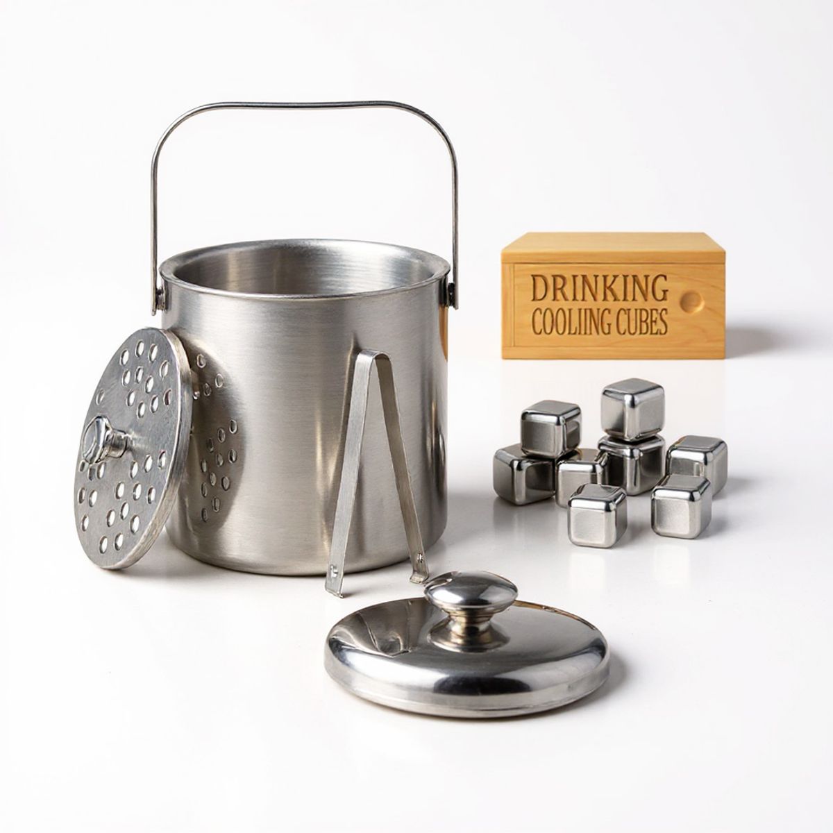 GENERICO - Hielera Premium de Doble Pared con Pinza + 8 Cubos de Acero Inoxidable