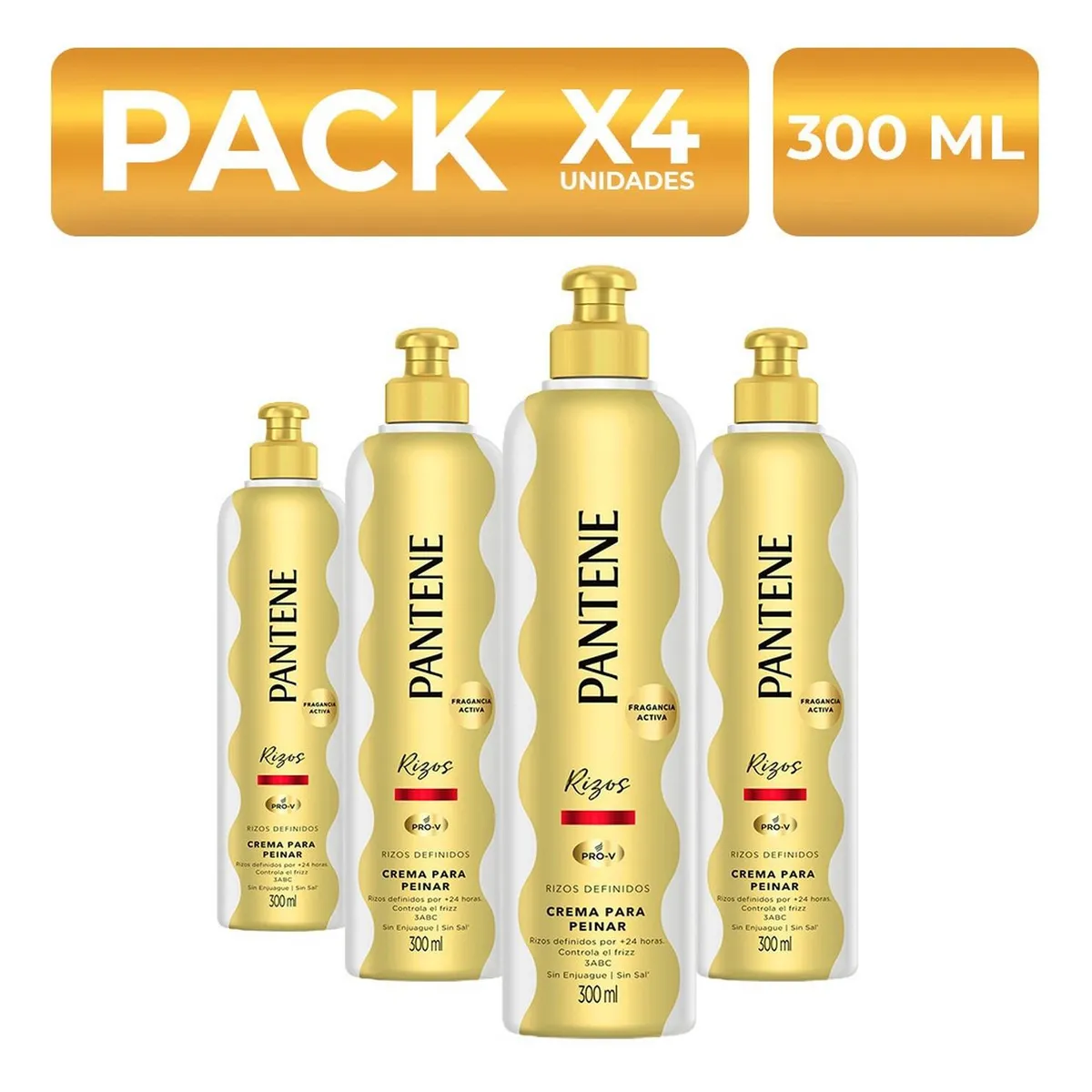 PANTENE - Packx4 Crema Para Peinar Pantene Rizos Definidos 300ml