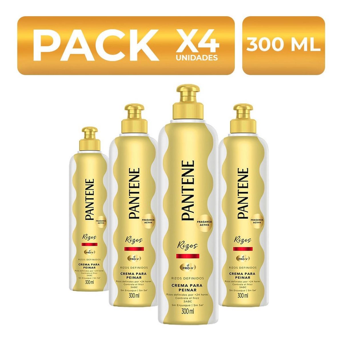 PANTENE - Packx4 Crema Para Peinar Pantene Rizos Definidos 300ml