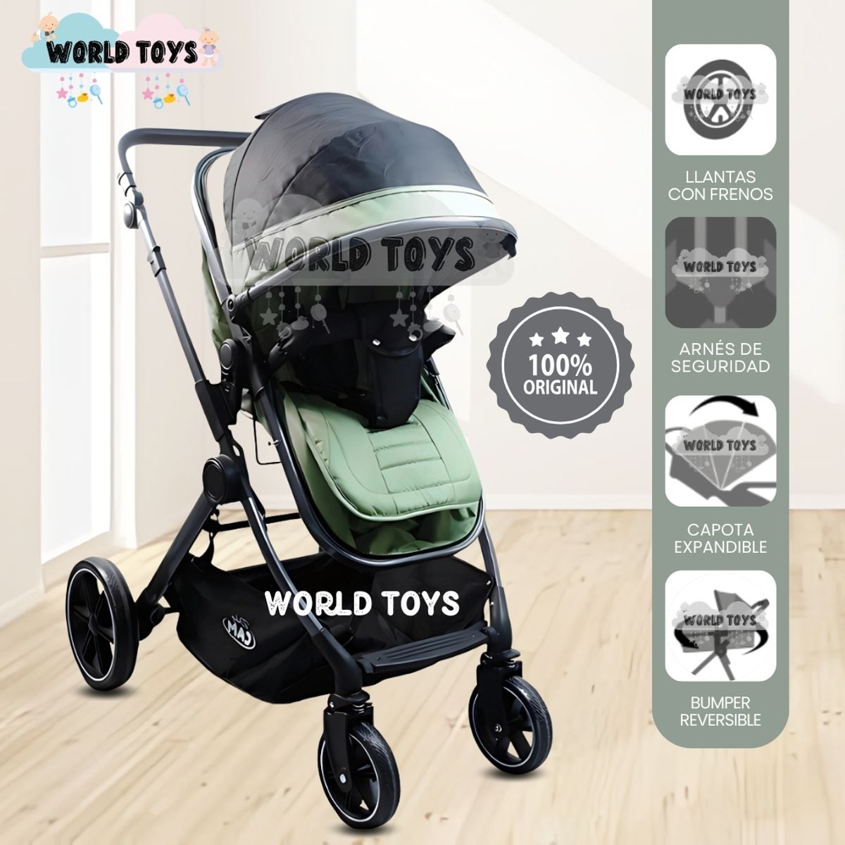 BABY - Coche Moisés Travel System «NEW LONDRES» Green
