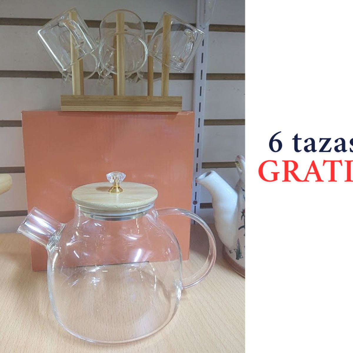 GENERICO - Tetera de vidrio 1 Lt con set de  6 tazas