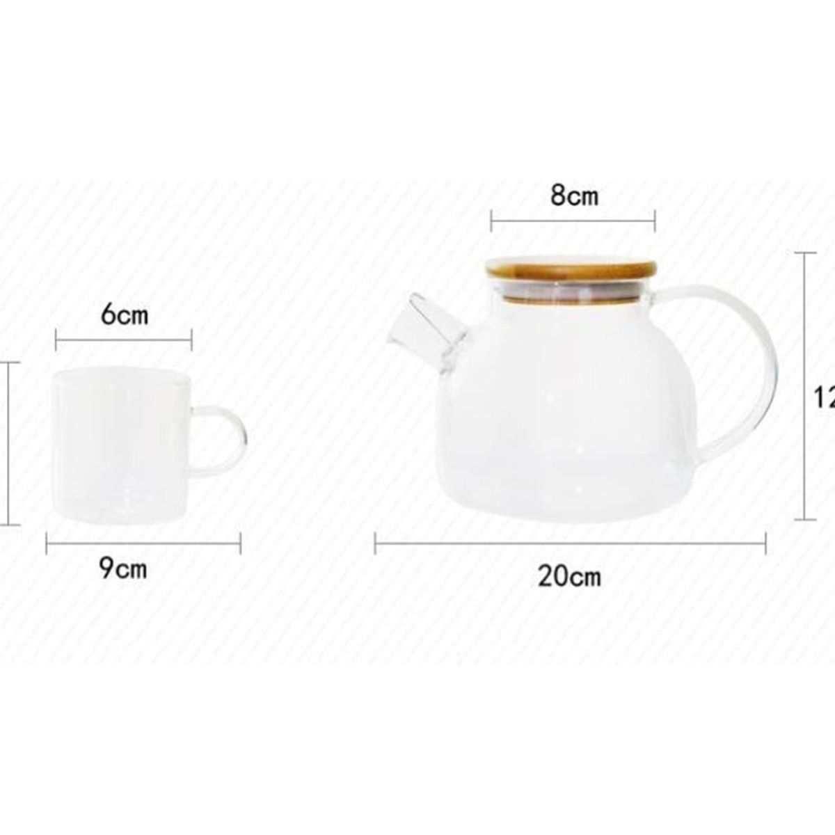 GENERICO - Tetera de vidrio 1 Lt con set de  6 tazas