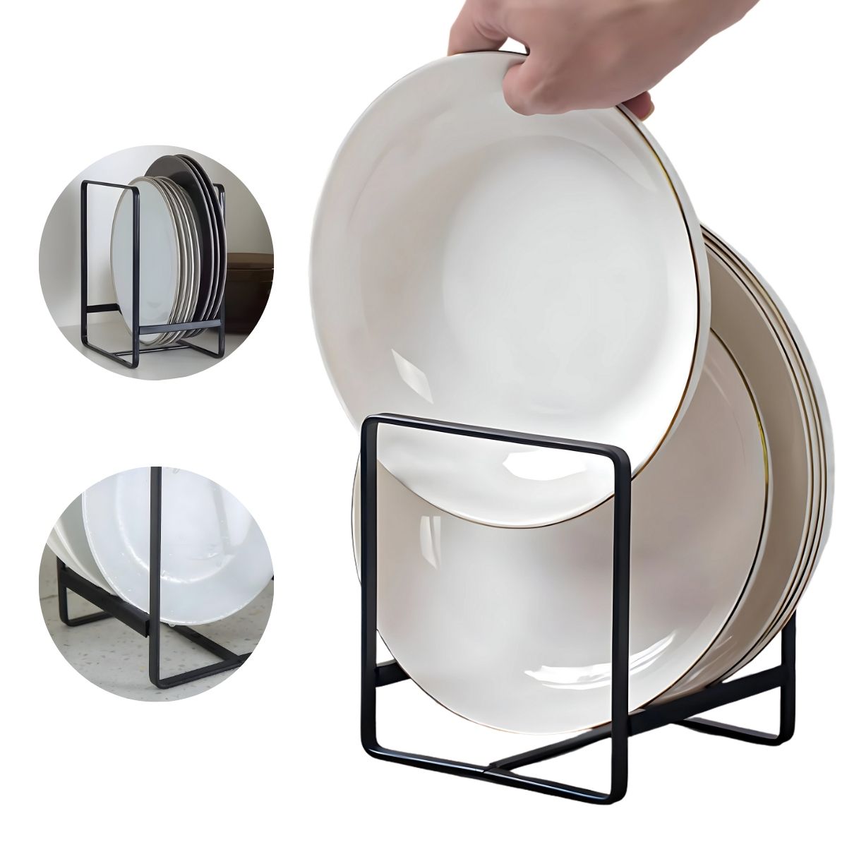 ELMEJORPRECIO - Porta Platos de Metal Organizador de Cocina Negro