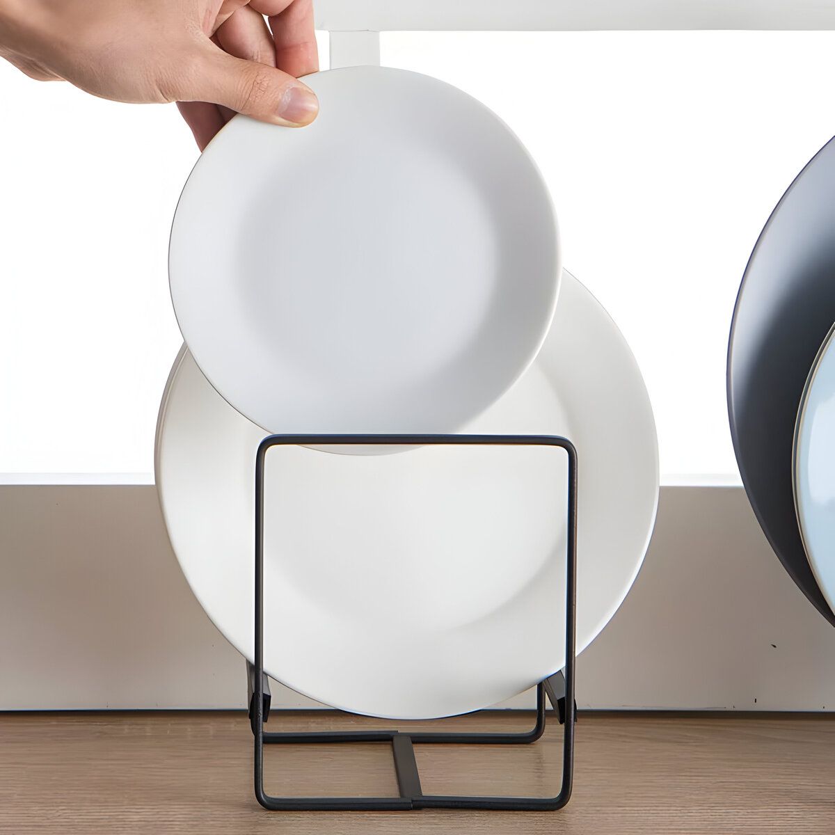 ELMEJORPRECIO - Porta Platos de Metal Organizador de Cocina Negro