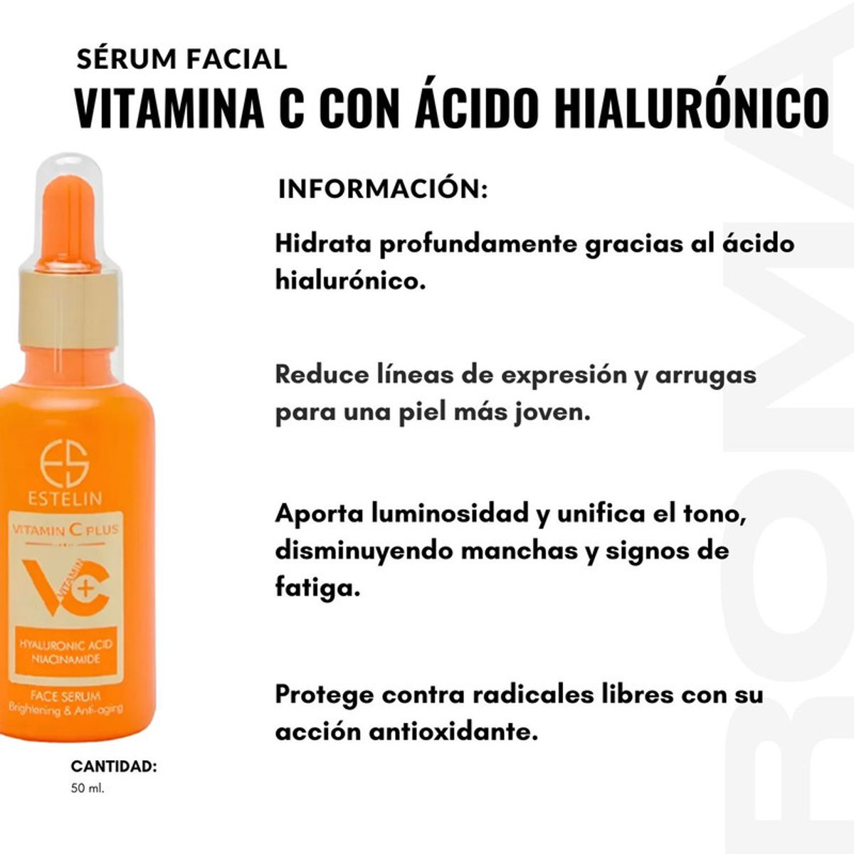 GENERICO - SÉRUM FACIAL VITAMINA C CON ÁCIDO HIALURÓNICO 50ML ESTELIN