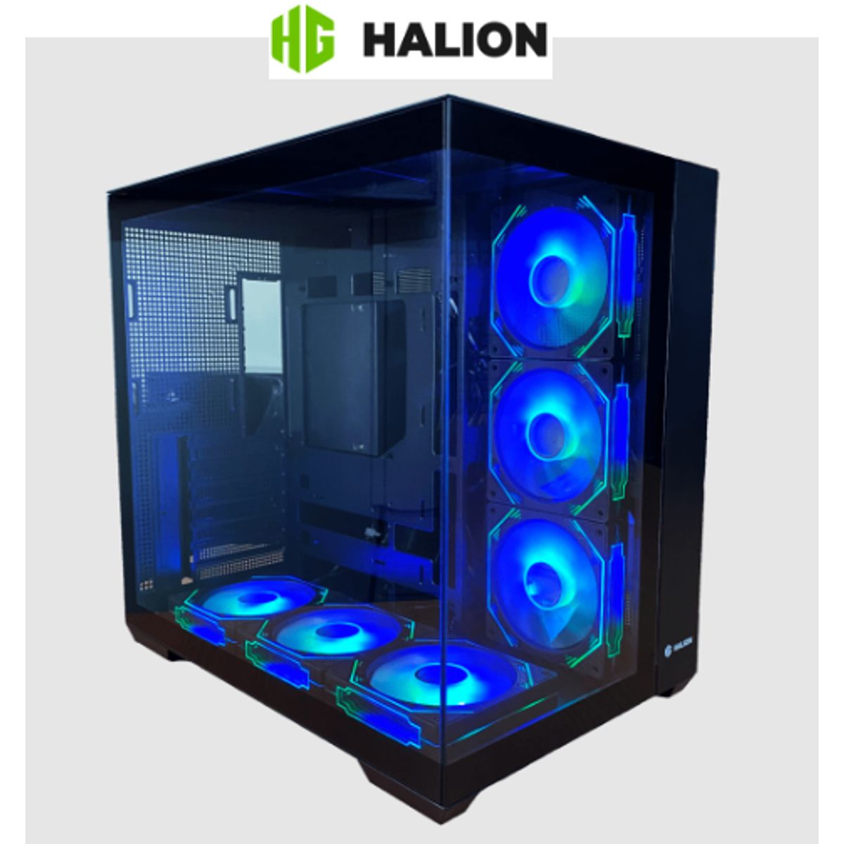 HALION - Case Gamer FISH TANK C708 Panel Lateral Vidrio Templado HALION