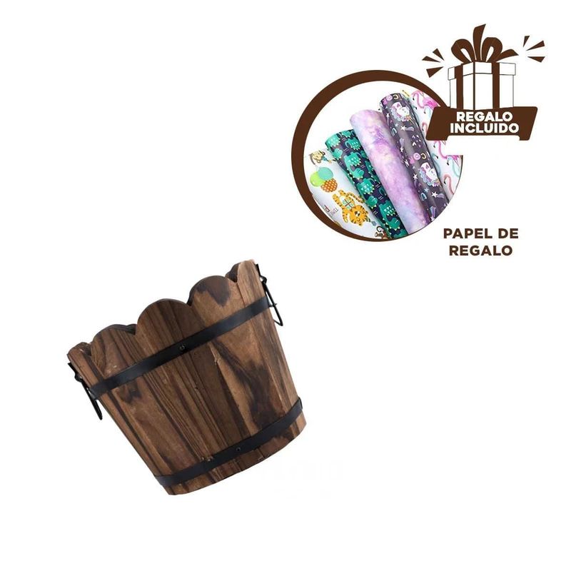 GENERICO - Pack12 Maceta de Madera 12cm en Marron Y+Papel de Regalo