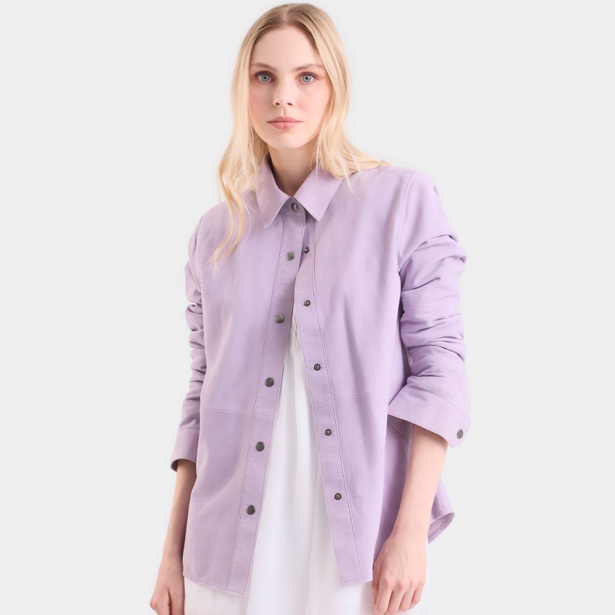 VELEZ - Vélez Camisa Thaila De Cuero Gamuza Mujer Fit Holgado Lila