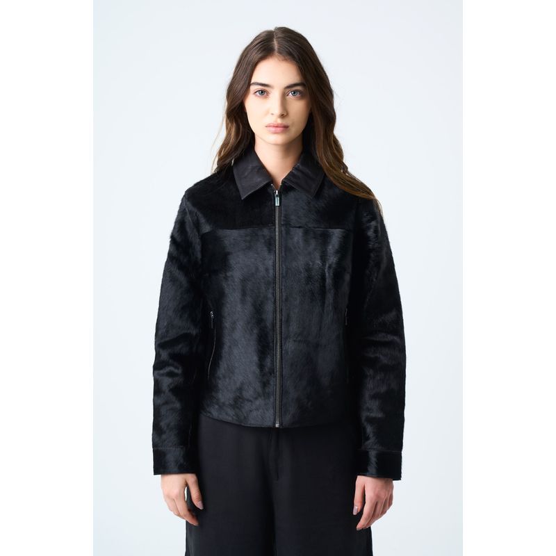 VELEZ - Vélez Casaca Antares Cuero Pelo Mujer Silueta Trucker Negro