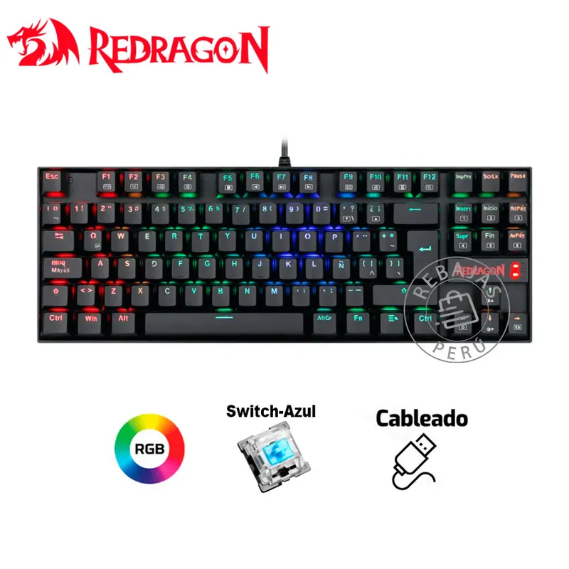 REDRAGON - Teclado Mecánico Gamer Redragon K552RGB KUMARA 80% RGB Español Blue