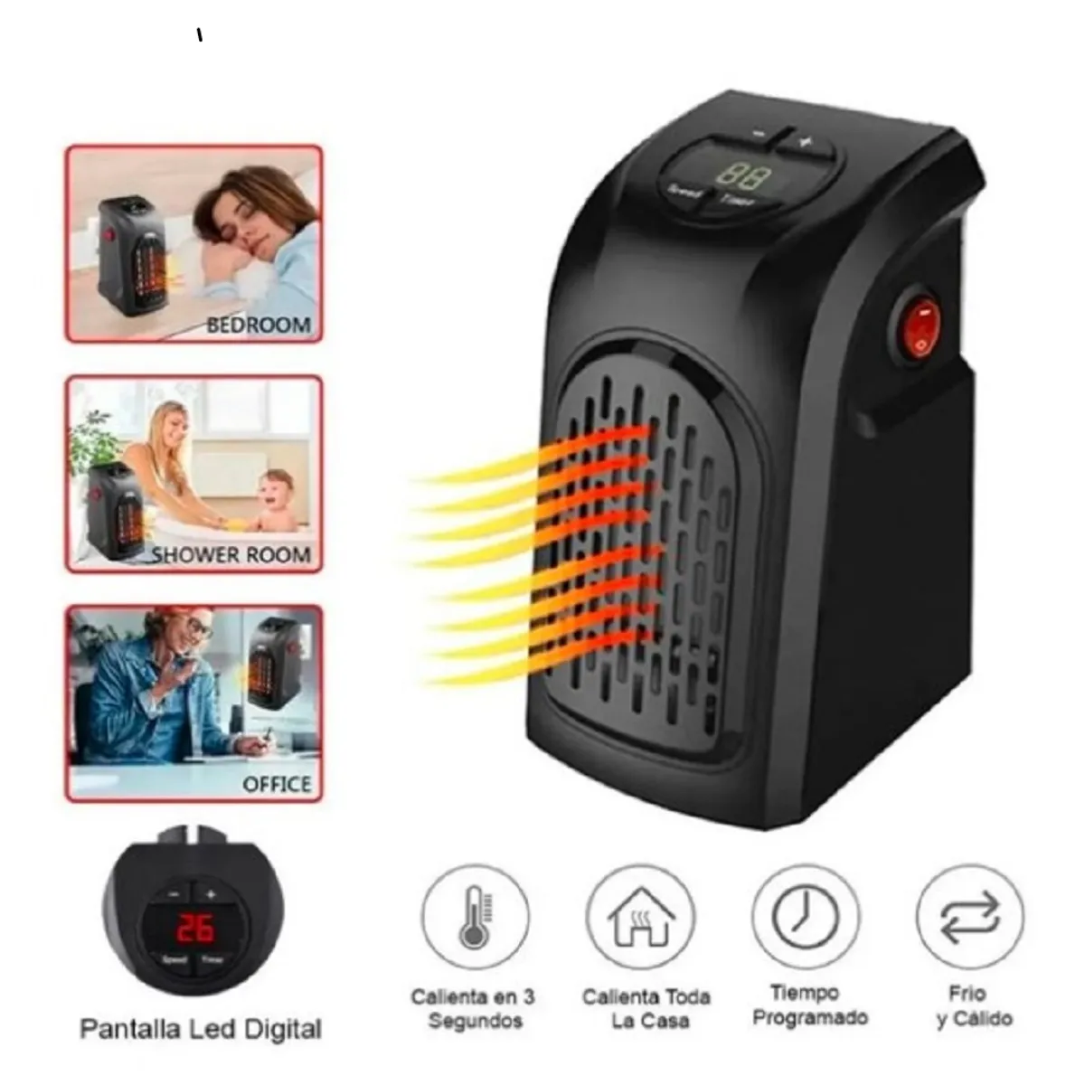 GENERICO - Calefactor Electrica de Ambiente Portatil para el Hogar 400w