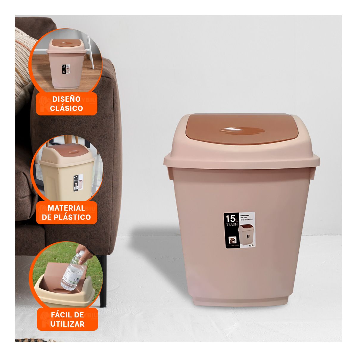 GENERICO - Pack6 Tacho de 15L para Cocina en Marron Y+Regalo Stickers