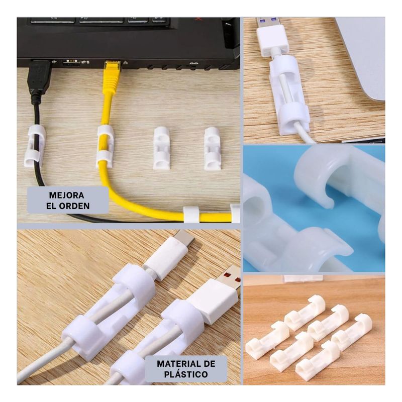 GENERICO - Pack12 Organizador de 16 Cables Blanco Y+Regalo Stickers