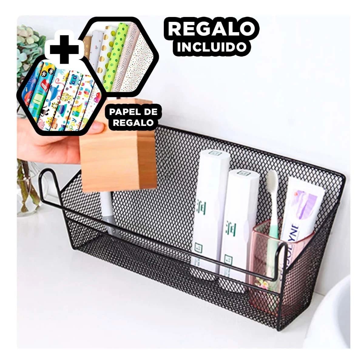 GENERICO - Pack12 Canasta Ligera para Puerta en Negro Y+Papel de Regalo