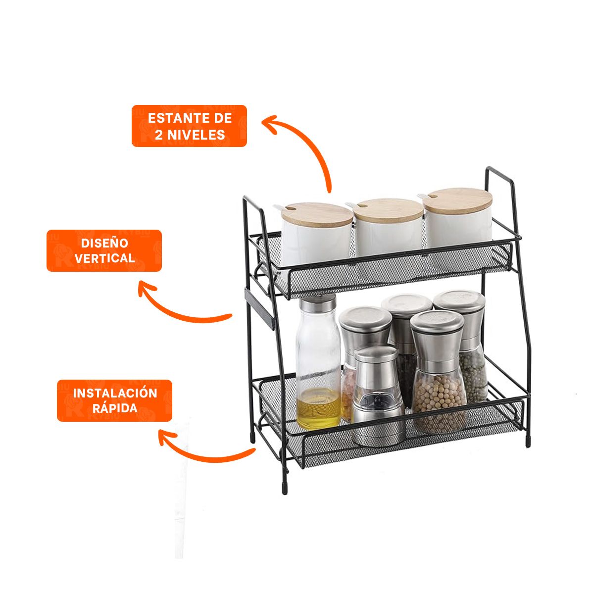 RYBIU IMPORT - Pack4 Estante Sencillo 2 N en Negro Y+Regalo Stickers